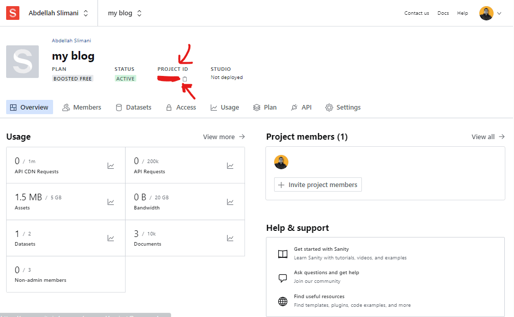 ProjectId location in Sanity project dashboard