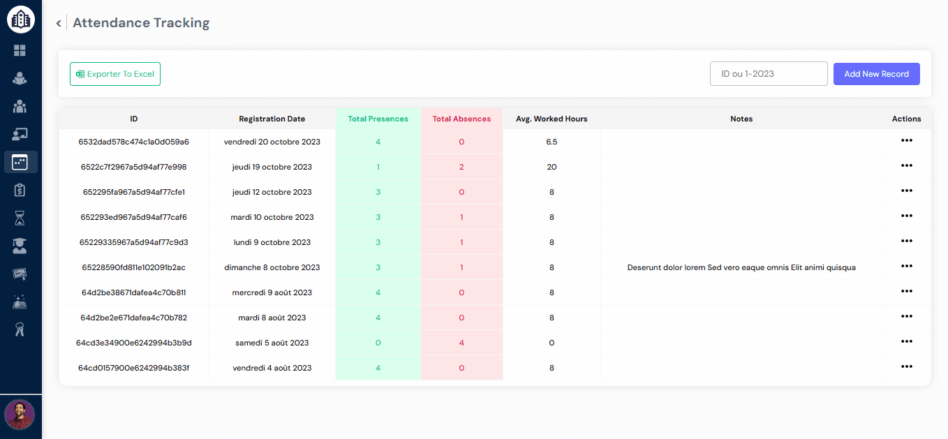 School Manager attendance tracking page